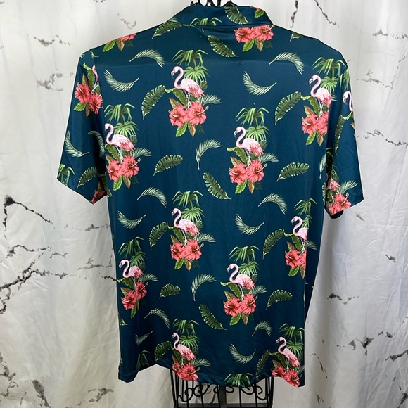 Yatta Golf NoKa'oi Tropical Polo 3-Button Short Sleeve Flamingos & Floral Print - Picture 8 of 10